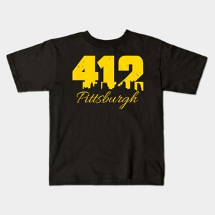 412 Pittsburgh Yellow Text City Skyline Pittsburgh Black Kids T-Shirt